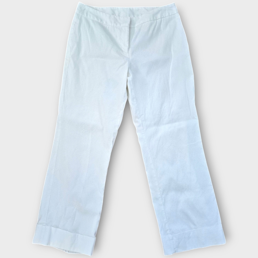 Vintage Express Stretch Trousers Pants Size 3/4 White Lined Cuffed Texture